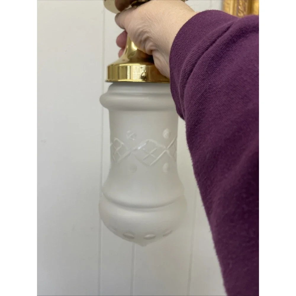 Vintage Flush Mount‎ Brass Ceiling Fixture Frosted Cut Glass Globe Shade